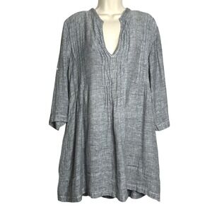 CP Shades Womens Linen Knit Top‎ M Gray Tunic Pleated Lagenlook Vacation Resort